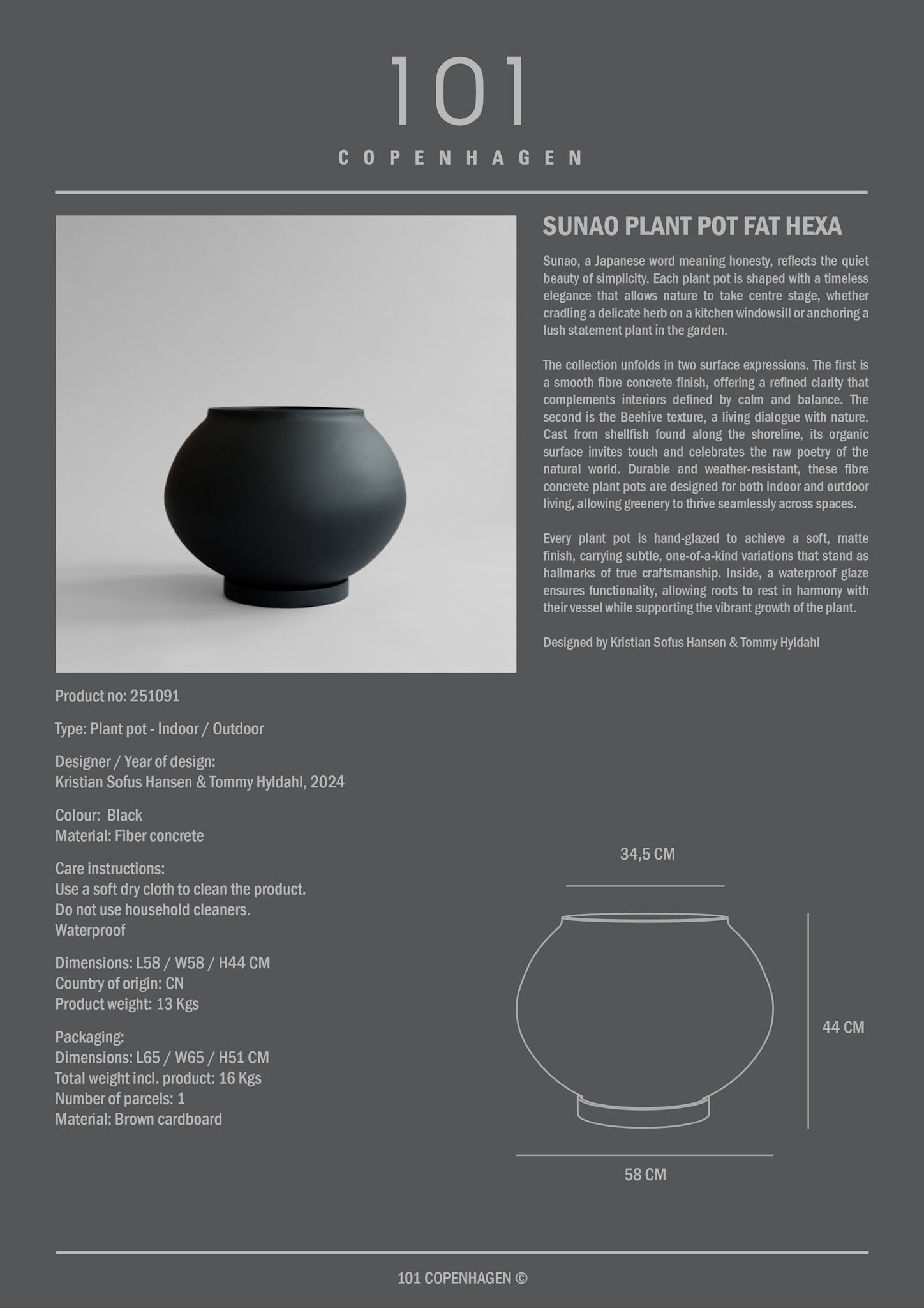 101-copenhagen-sunao-fat-hexa-blumentopf-schwarz-mit-untersetzer image 8