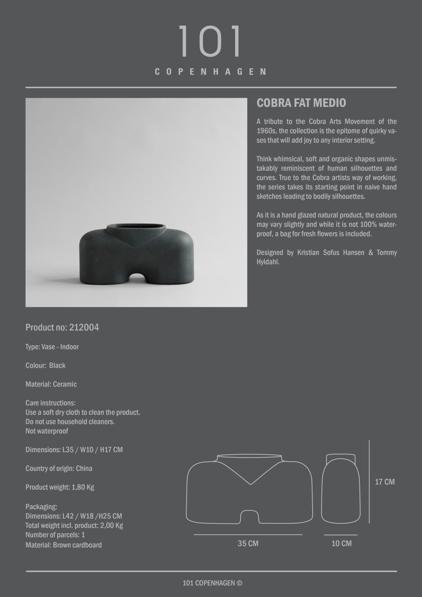 101-copenhagen-cobra-vase-fat-medio-keramik-schwarz image 4